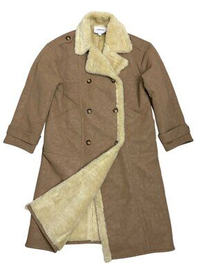 Topshop Faux Leather Shearling Long Coat Fleece Lined Trench Jacket Mens Small